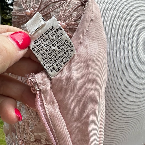 Scala Beaded Soutache Lace Gown Maxi Dress Pale Baby Pink Small Sleeveless - Picture 15 of 17